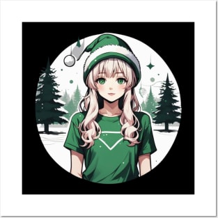 silver haired anime girl in christmas Posters and Art